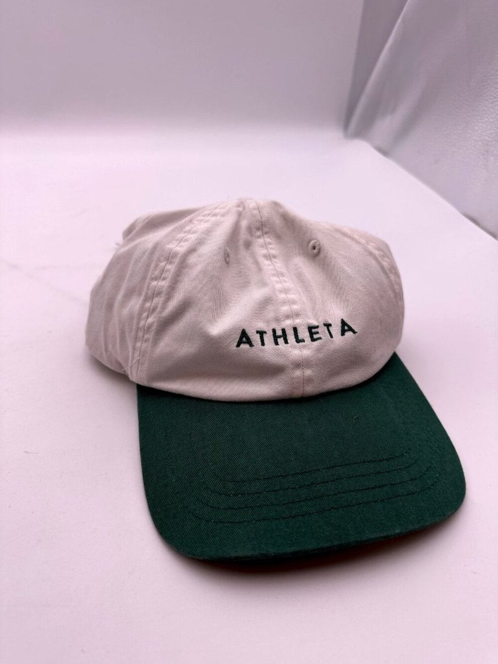 Athleta Womens Dad Hat One Size Cream Green Cotton Adjustable Baseball Cap